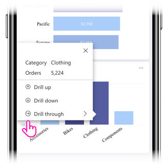 Screenshot der Drillthrough-Schaltfläche im Tooltip einer mobilen App.