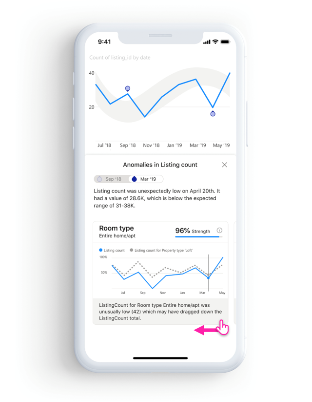 Screenshot mit rechts nach links wischen, um Anomalieerklärungen anzuzeigen.