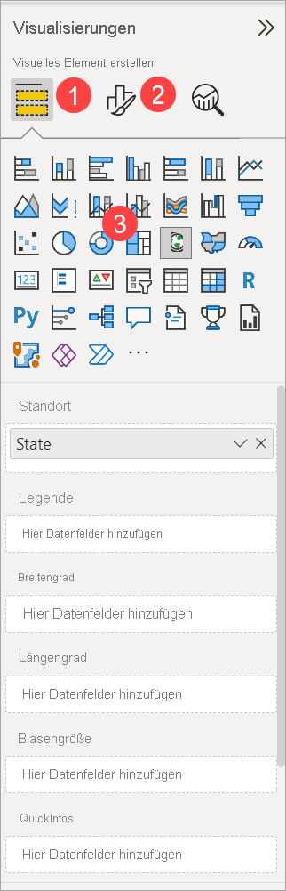 Screenshot von Power BI Desktop mit dem Bereich „Visualisierung“