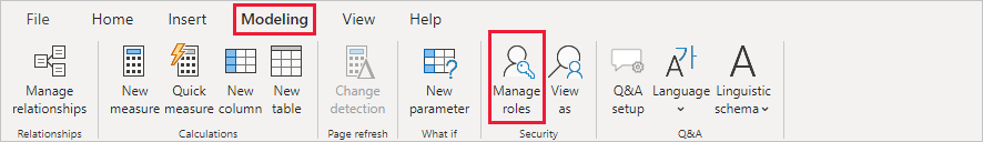 Screenshot of the Modeling tab, highlighting Manage roles.