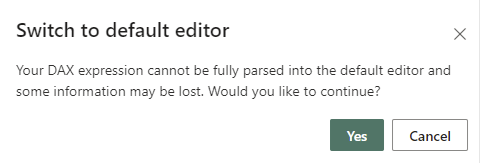 Screenshot des Dialogfelds, das bestätigt, dass Sie zum Standard-Editor wechseln möchten.