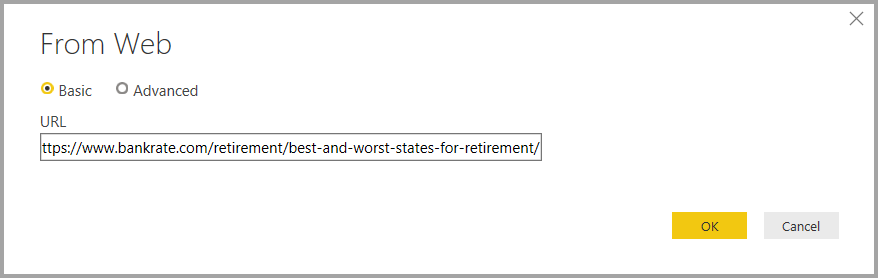 Screenshot, der eine URL im Dialogfeld Von Web zeigt.