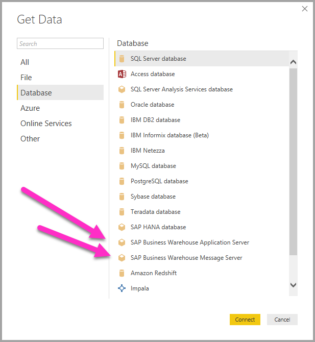 Screenshot: Optionen zum Abrufen von Daten für SAP