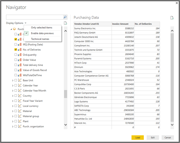 Screenshot der Anzeigeoptionen im Navigator-Fenster.