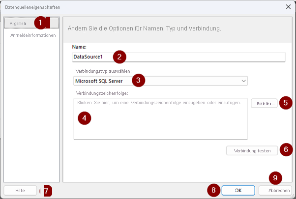 Screenshot showing Data source properties.