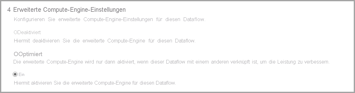 Screenshot: Einstellungen für die erweiterte Compute Engine, wenn die Option aktiviert ist.