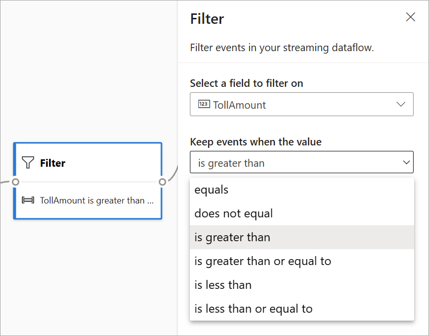 Screenshot that shows the Filter input boxes used to configure the example container.