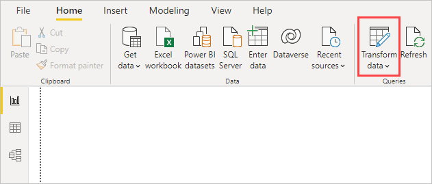 Screenshot von Power BI Desktop mit der Power Query-Editor-Registerkarte „Start“