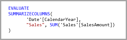 Screenshot: Text der Abfrage, die sich sowohl auf die Date-Tabelle als auch auf die Sales-Tabelle bezieht