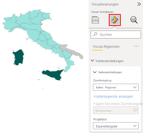 Screenshot of a shape map of Italy.