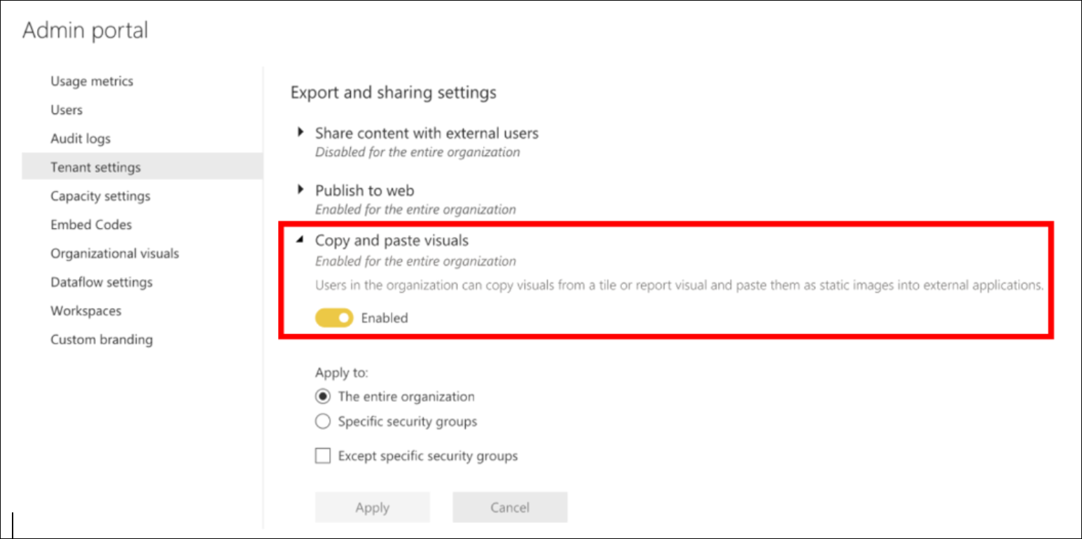 Screenshot mit aktivierter Umschalttaste „Visuals kopieren und einfügen“