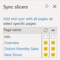 Screenshot zum Auswählen von Seiten in „Slicer synchronisieren“.