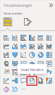 Screenshot showing the Visualizations pane with the Smart narrative icon selected.