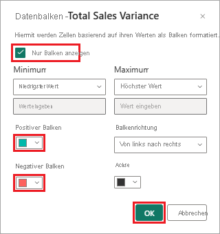 Screenshot that shows how to configure data bars for a selected table column.