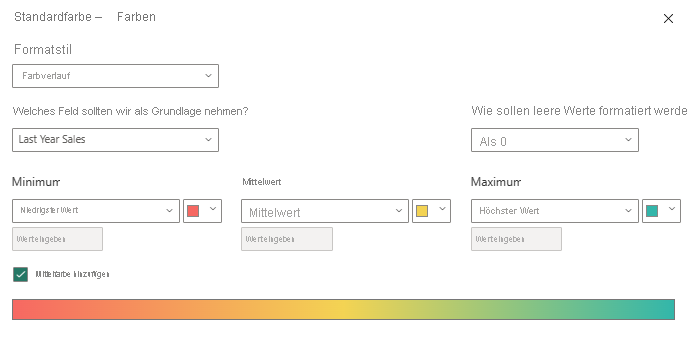 Screenshot of the Default colors conditional formatting screen.