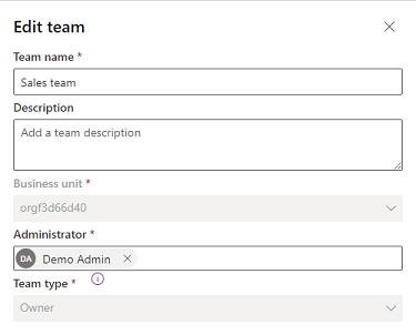 Screenshot der Bearbeitung eines Teams.