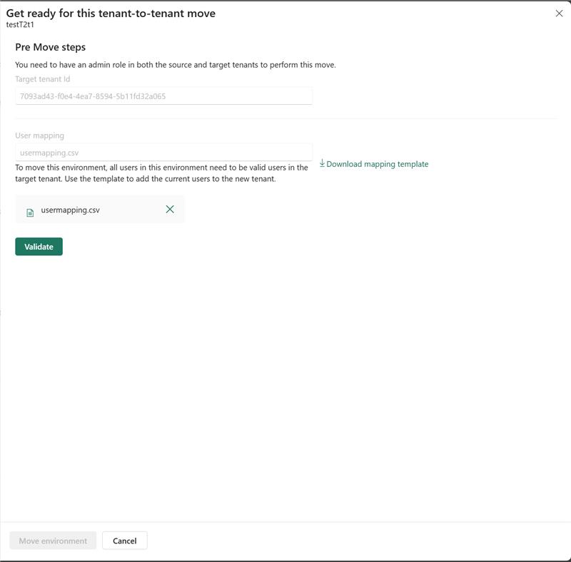 Screenshot des Bereichs „Vorbereitungen für diese Verschiebung zwischen Mandanten“, der die Schritte vor der Verschiebung zeigt