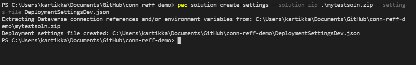 PAC-CLI-Befehl Einstellungen erstellen mit Lösungs-ZIP-Datei
