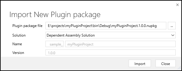 Dialog zum Importieren eines neuen Plug-In-Pakets.