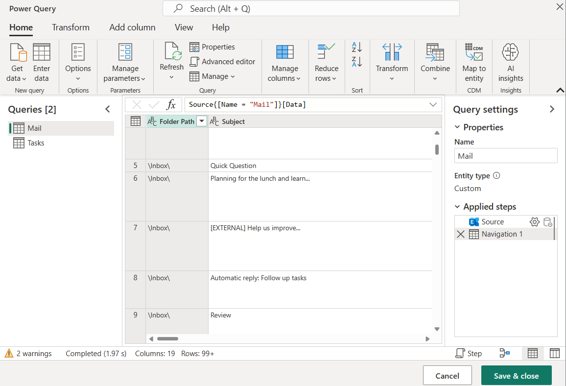 Screenshot der Transformationsdatenseite mit einigen geladenen Daten.