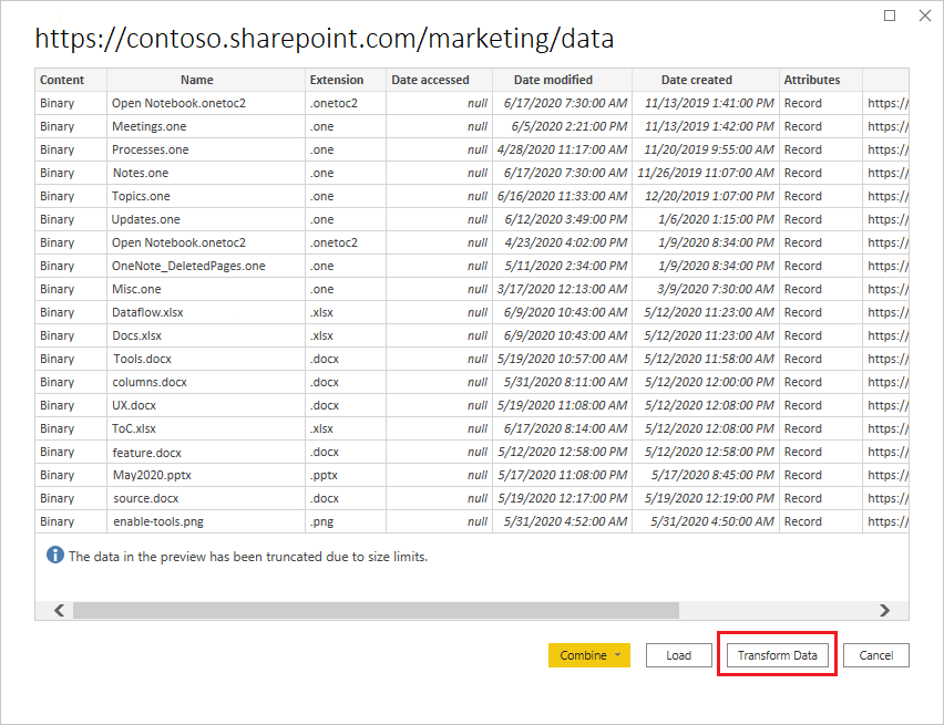 Liste der SharePoint-Ordnerdateien.