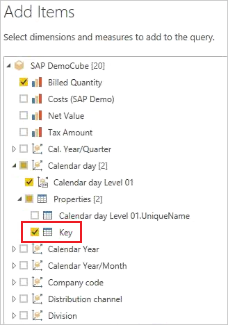 Auswählen der Schlüssel-Eigenschaft im Power-Query-Navigator.