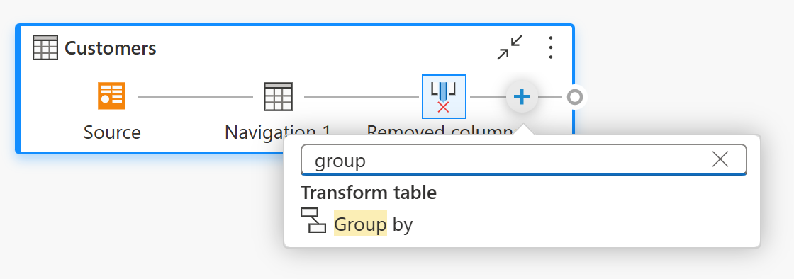 Screenshot with a search for a group by in the diagram view.
