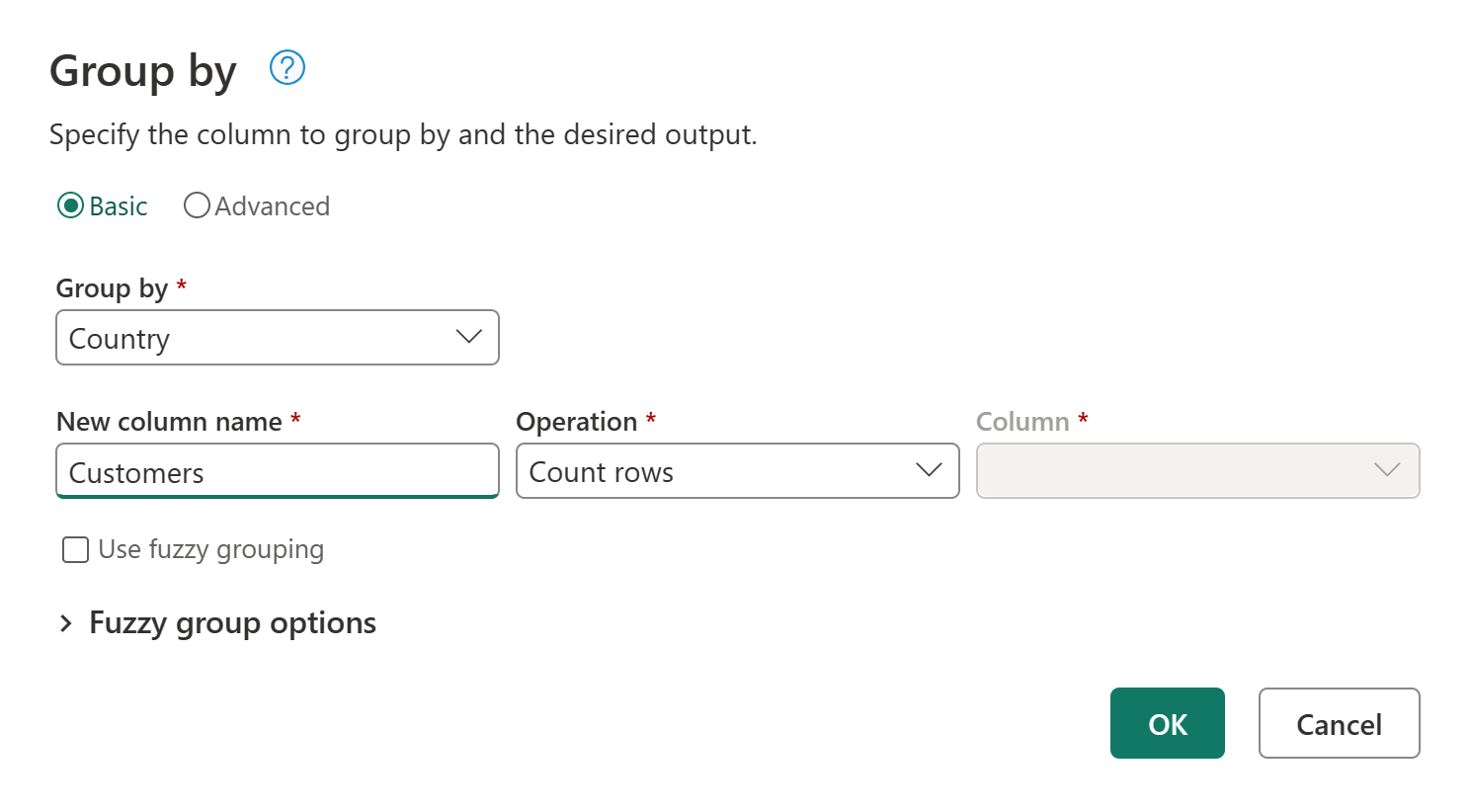 Screenshot of the basic Group dialog with the customers' data entered.
