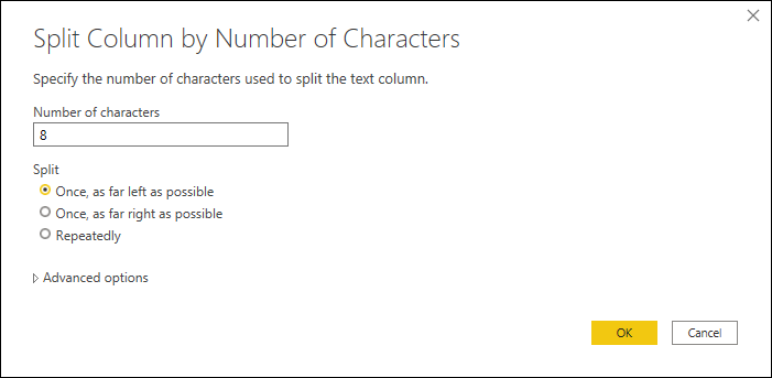 Screenshot der neuen geteilten Operation über der Spalte 