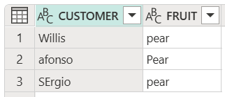 Screenshot der Tabelle, die mit der Funktion zum Auswählen von Tabelleneinträgen erstellt wurde, bei der die Groß-/Kleinschreibung ignoriert wird.