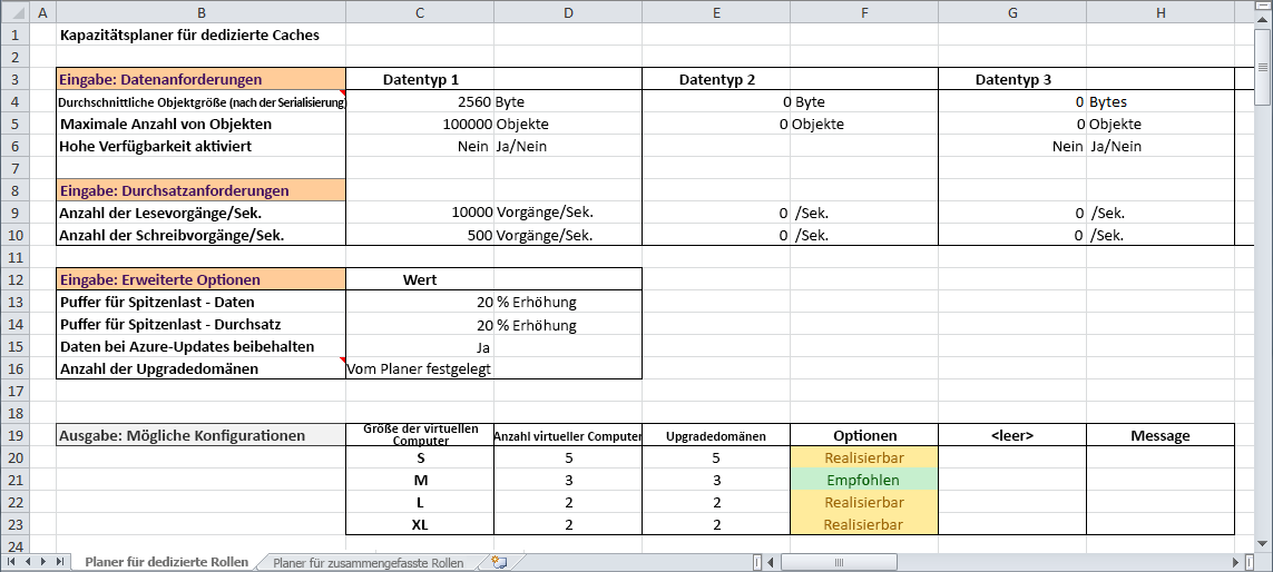 Dedicated Cache Capacity Planner