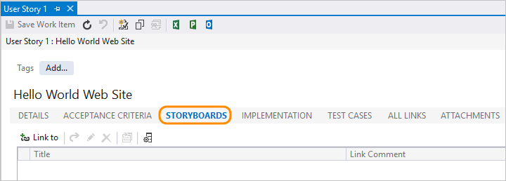 Storyboards tab, Visual Studio Team Explorer and Eclipse