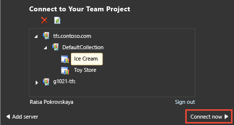 Expand the server name and choose a project.