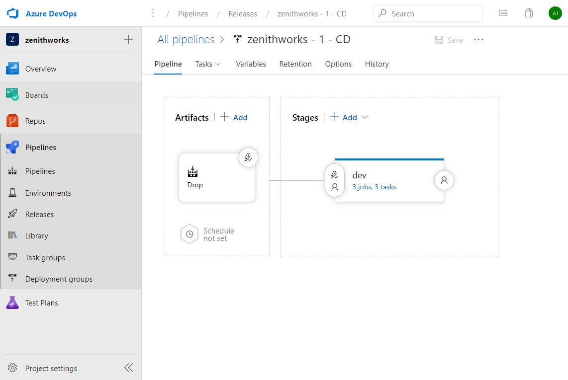 Screenshot einer klassischen Releasepipeline.
