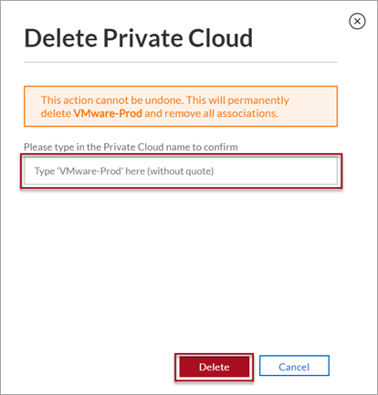 Private Cloud löschen – bestätigen