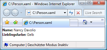 Anzeige des Inhalts in der Datei Person.XAML.