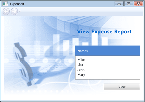 Bildschirmabbildung für ExpenseIt-Beispiel