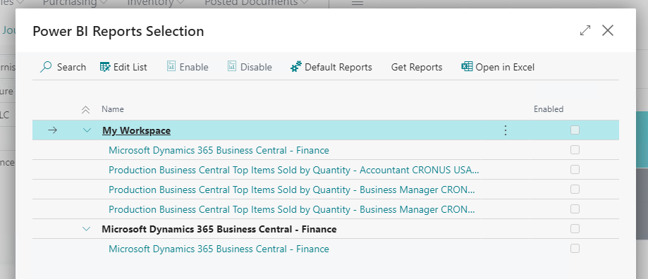 Business Central und Power BI-Arbeitsbereiche