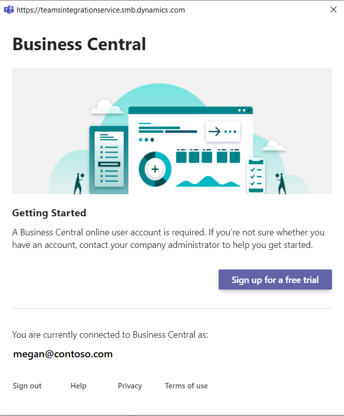 Abbildung des Fensters in Teams, das Benutzer*innen bei der Anmeldung für eine Testversion unterstützt.