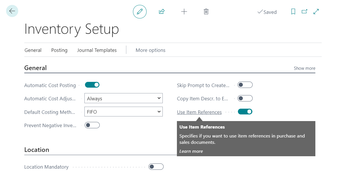 Verwenden Sie das Feld „Artikelreferenzen“ in der Lagereinrichtung.