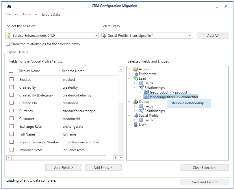 Entfernen einer Beziehung in einem CRM-Schema