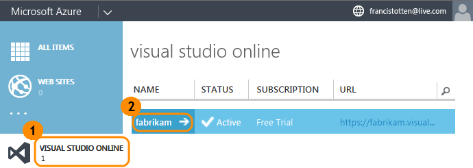 Choose your Visual Studio Online account