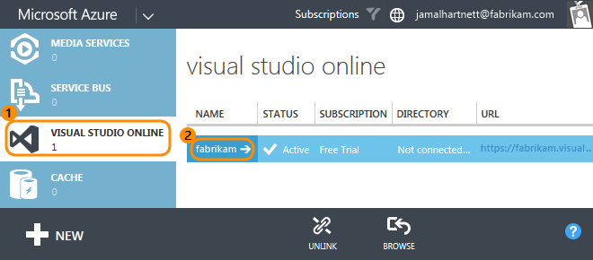 Select your Visual Studio Online account