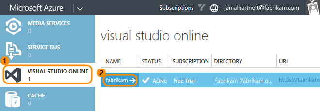 Select your Visual Studio Online account