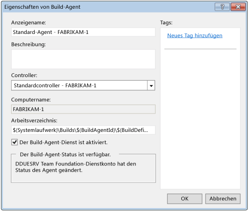 Dialogfeld "Eigenschaften von Build-Agent"