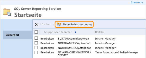 Neue Rollenzuweisung in SSRS öffnen