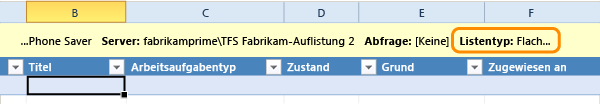 Mit einem Teamprojekt verbundene, leere flache Liste