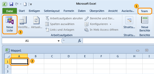 Listenverbindung zwischen Excel und TFS erstellen