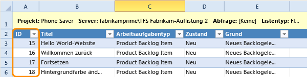 Veröffentlichte Arbeitsaufgaben-IDs werden in Excel angezeigt