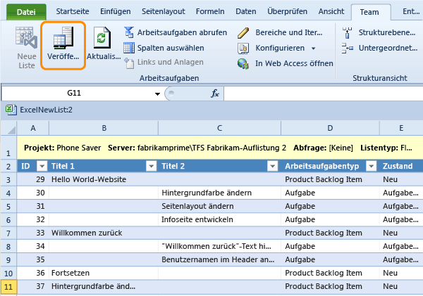 Strukturliste mit Arbeitsaufgaben veröffentlichen